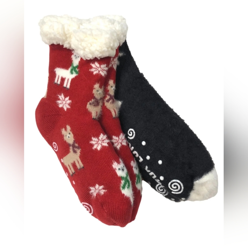 Muk Luks Women's Size L/XL (8-10) Cabin Cozy Socks, 2pk NWT Red & Black NWT